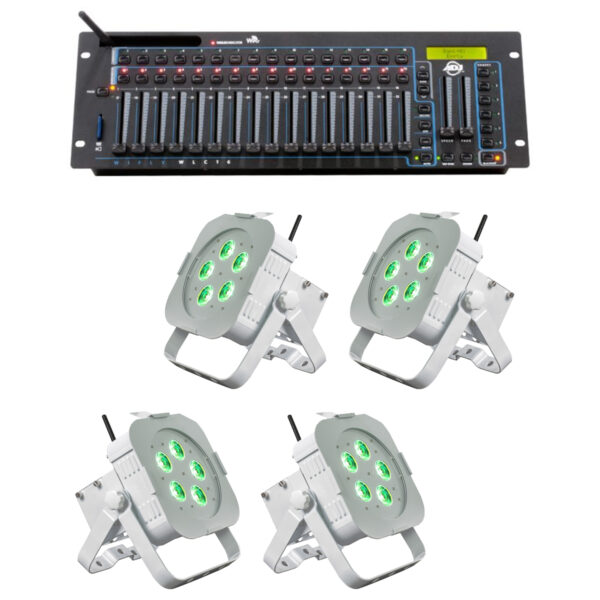 4 PROJECTEURS WIFLY QA5WH BATTERIE + CONSOLE WIFLY