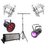PACK 1 STROBE + 2 PAR 56 + 1 MOON FLOWER A LED + 1 MUSHROOM LED + PIED